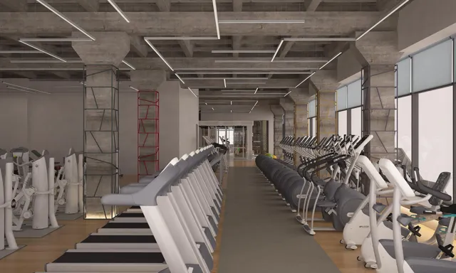 Дизайн интерьера фитнес клуба. RED 3 Небо.